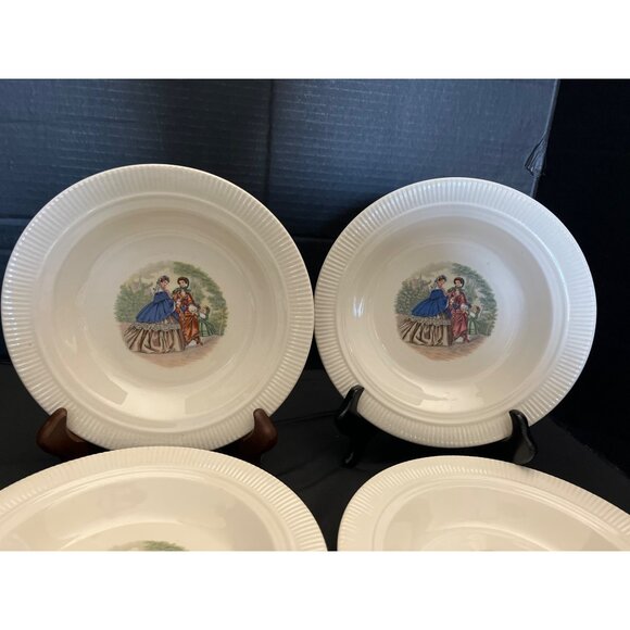 Godey Prints Rim Soup Bowls by Salem China Co Victorian Ladies Set of 4 USA - Picture 7 of 10